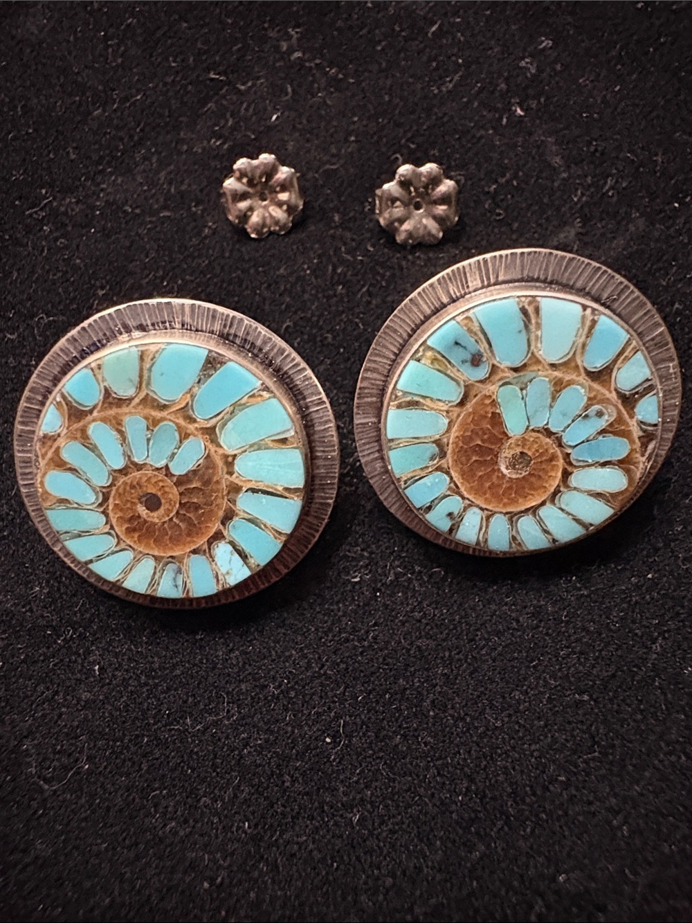 Turquoise Spiral Inlay Sterling Stud Earrings - Women Jewelry